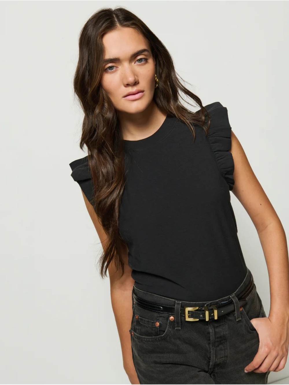 Nation LTD Black Paulette Ruffle Tank